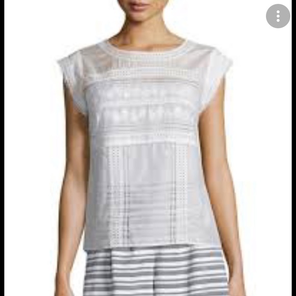 Veronica Beard Tops - Veronica Beard Porter Lace Trim Mesh Tee Off White